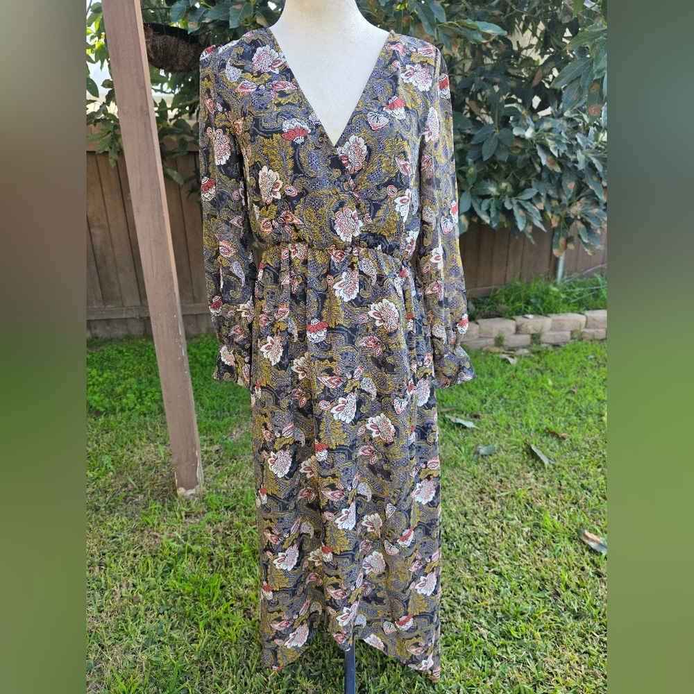 Mind Code Boho Paisley Long Sleeve Maxi Dress Size Small